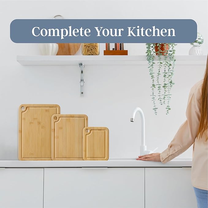 Totally Bamboo 3-Piece Cutting Board Set — Kitchen Chopping Boards with Juice Grooves, Premium Bamboo Cutting Boards for Meat, Vegetables and Cheese