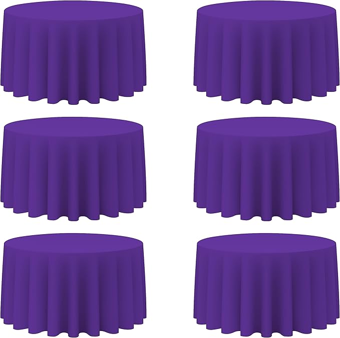 BRILLMAX 6 Pack Purple Round Tablecloths 120 Inch - Circle Bulk Linen Polyester Fabric Washable Table Cloth Cover for Wedding Reception Banquet Birthday Party Buffet Restaurant