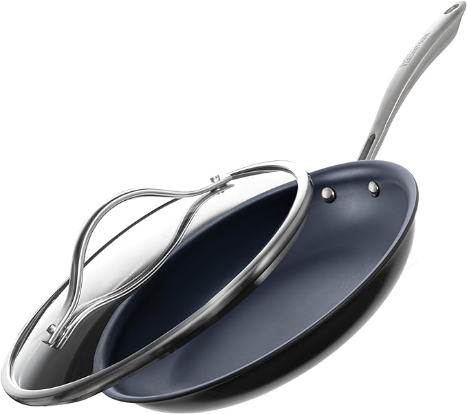Guy Fieri's Flavortown Laser Titanium 12” Fry Pan with Lid - Non-stick Cookware Without PFAS, PTFE, or PFOA, 3x More Durable, Dishwasher Safe, Oven Safe