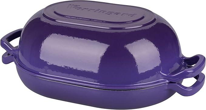 Enameled Cast Iron Sourdough Bread Oven, Dutch Oven, Loaf Cast Iron Bread Pan for Homemade Bread Baking, Meatloaf Pan with Lid, 7QT, Purple