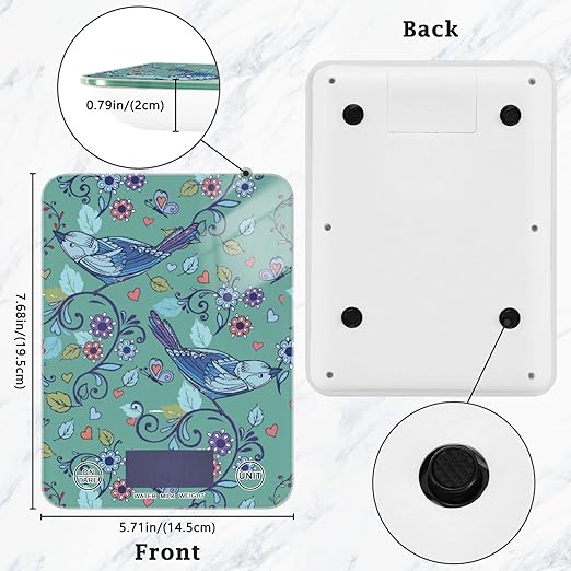 Food Scale Kitchen Digital Scale Food Ounces and Grams Dieting Baking Cooking Waterproof Glass Panels LCD Display,4 Units Scale Tare Function Bird