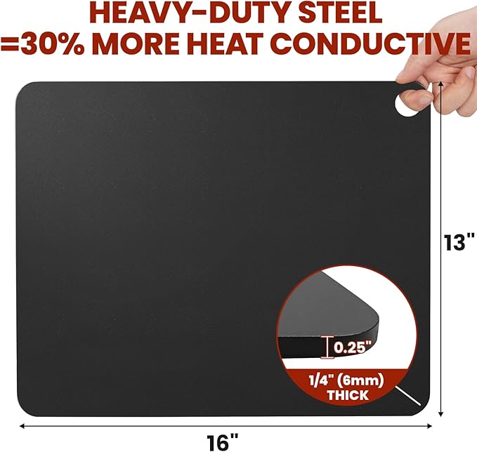 1MORE Pizza Steel for Oven,16"x13"Steel Pizza for Grill,1/4" Thick Pre-Seasoned Pizza Cooking Steels for Artisan Pizza, Bread, BBQ Restaurant-Quality Crisp Crust | Perfect for Oven Baked