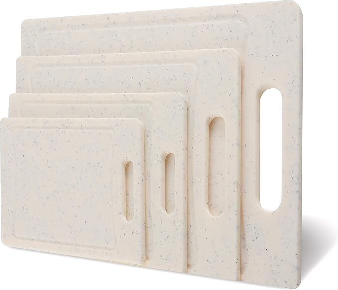 COOK WITH COLOR Non-Slip Cutting Board Set – Kitchen Essentials with Easy Grip Handle for Meat, Veggies, and Fruits, 4 Cutting Boards, White