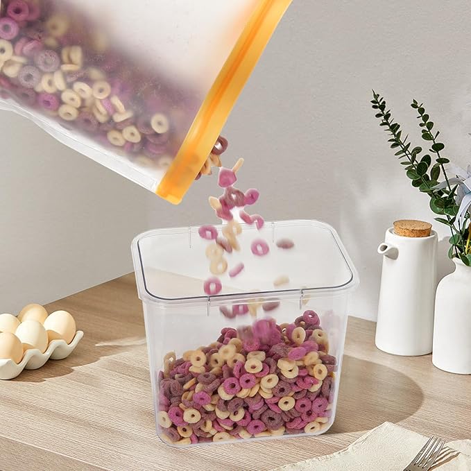 Large Capacity Plastic Food Storage Containers with Bamboo Lid - Moisture-proof Sealing Box Jars with Wooden Lids for Kitchen Storage (128 OZ - L)