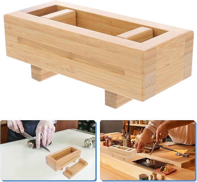 Yardwe Bamboo Wooden Sushi Press Mold Box, Traditional Oshizushi Maker for Rice Rolls, Diy Sushi Making Kit for Beginners and Home Use, 8.66 X 3.74 X 3.14 Inches