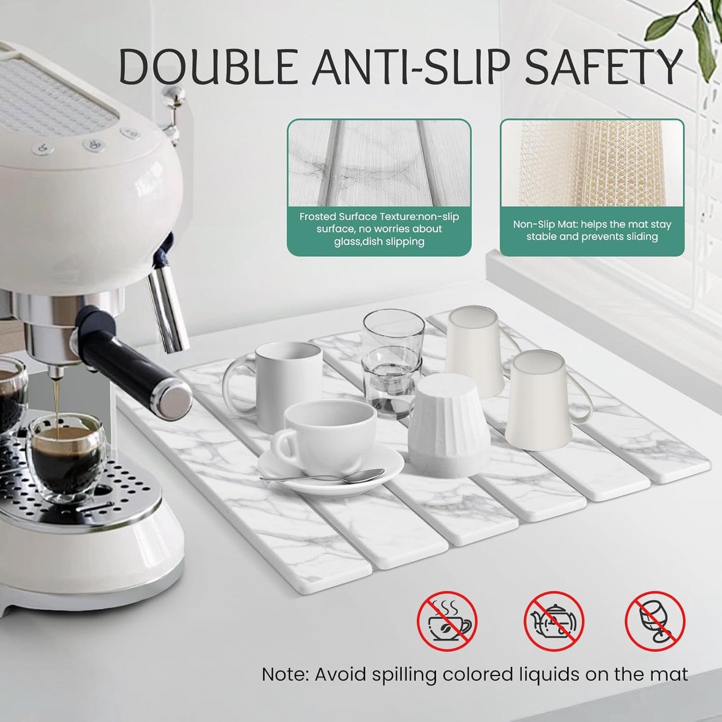 Stone Dish Drying Mat Collapsible Diatomaceous Earth Absorbent Mat Quick Dish Drying Pad Dish Rack Pad Match Any Counter to Multiple Usage for Kitchen,Bathroom