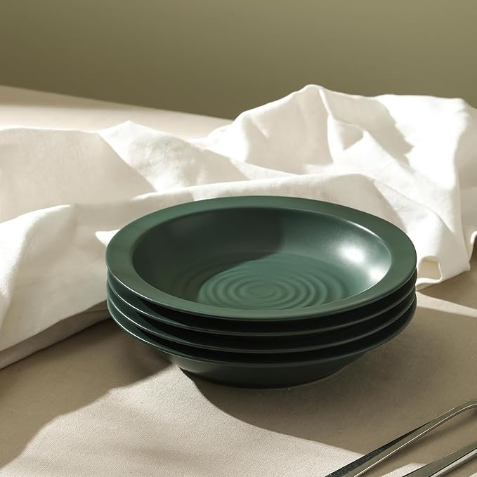 Stone Lain Orbit 24-Piece Dinnerware Set Stoneware, Plates and Bowls Set, Pasta Bowls, Microwave and Dishwasher Safe, Dish Set for 8, Green