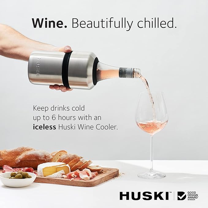 Huski Wine Chiller | Iceless Design | Keeps Cold up to 6 Hours | Wine Accessory | Next Generation Ice Bucket | Fits Some Champagne | for Wine Lover (Stone Grey)