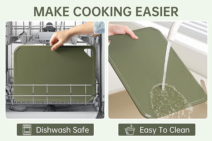 Plastic Cutting Board Set,Cutting Boards for Kitchen BPA Free, Large-Small Chopping Boards Set of 3 Non-Slip for Cooking Camping Dishwasher Safe, Reversible, with Grip Handle, 15"×10"×0.6"