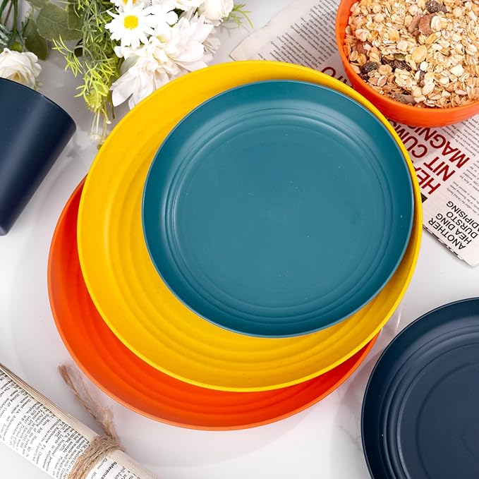 Supernal 32pcs Wheat Straw Dinnerware Sets,Plastic Plates and Bowls Sets for 8 Unbreakable Plates and Bowls Sets Dishwasher Safe Microwave Safe Fun Colors Perfect for Cooking Family Camping Picnics