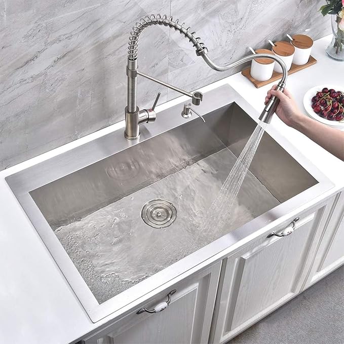 30 Inch Drop in Kitchen Sink, 30x18 Inch Brushed Nickel RV Laundry Utility Sink, Top Mount 16 Gauge Stainless Steel Single Bowl Deep Small Kitchen Sink