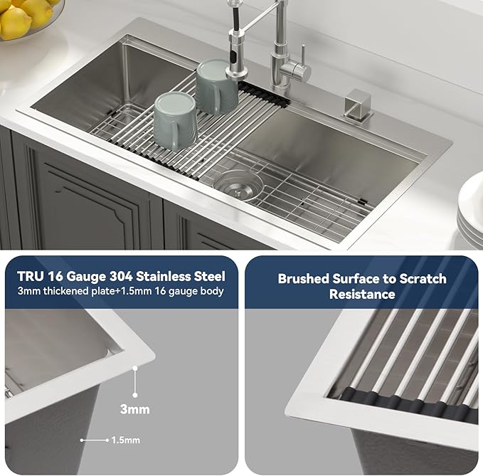 Lordear 36 Drop In Kitchen Sinks Worktation 16 Gauge Stainless Steel Single Bowl Ledge Worktation 36x19 Inch Topmount Overcounter Handmade Kitchen Sink Basin With Cutting Board