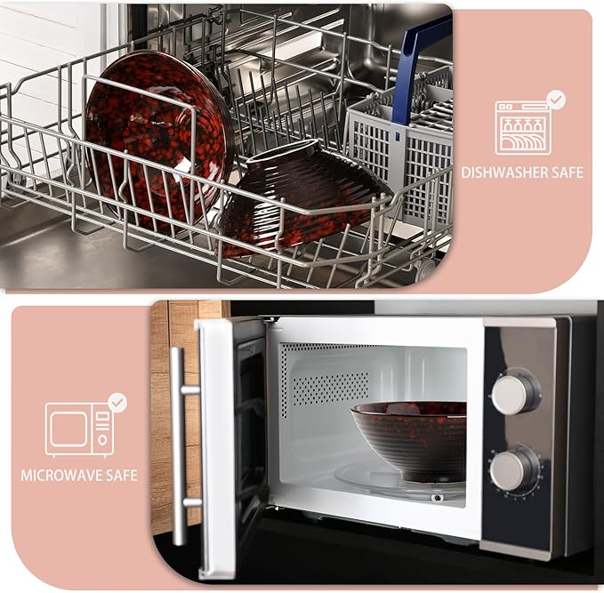 NUTRIUPS 8 Inch Ceramic Ramen Bowl Set of 2 Pho Bowls 40oz Japanese Noodle Udon Soup Bowls with Spoons and Chopsticks (Lava Burst Red)