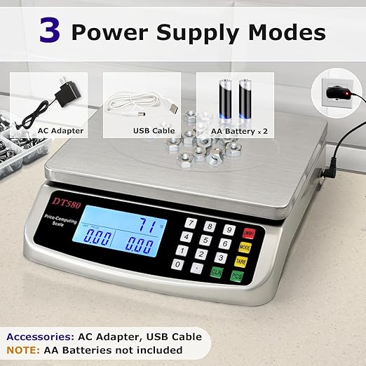 110lb/50kg Food Scale, Large Digital Kitchen Scale with Tray, 304 Stainless Steel, Commercial Price Computing Scale, Counting Scale for Baking, Cooking, Meat, Industry, Counting, Adapter Included