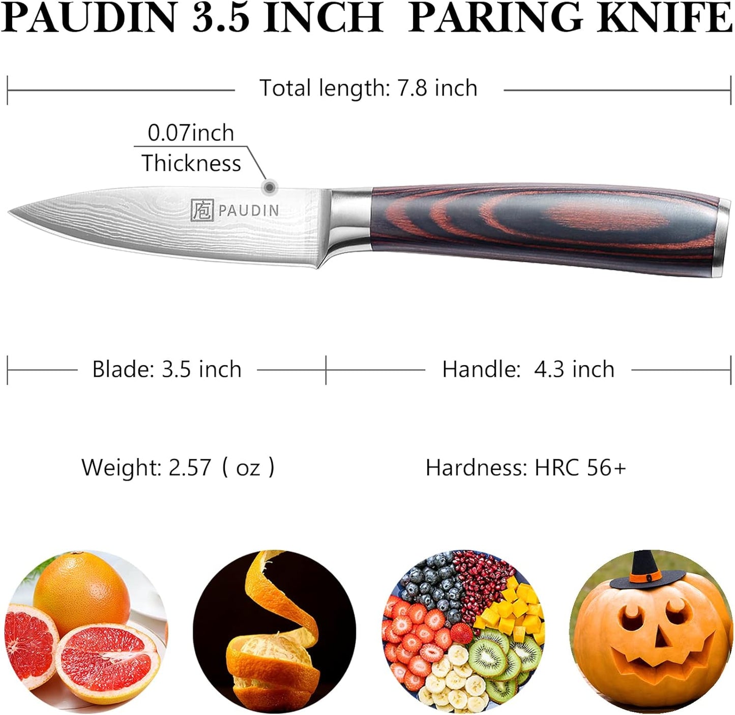 PAUDIN Paring Knife, 3.5 Inch Fruit Knife, High Carbon 5Cr15Mov Stainless Steel Forged Paring Knife, Ultra Sharp Small Kitchen Knife, Ergonomic Wooden Handle with Elegant Gift Box