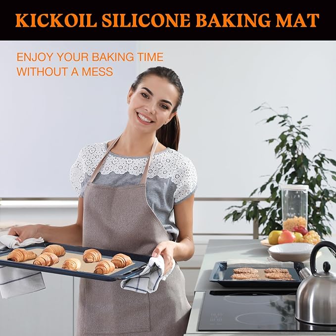 Silicone Baking Mat Large 3 Pack-2 Half Sheets+1 Small Quarter Sheet,Reusable Non Stick Food Safe Baking Supplies Oven Liners Bakeware Mats for Cookies,Macarons,Bread, Pastry, Vegetables
