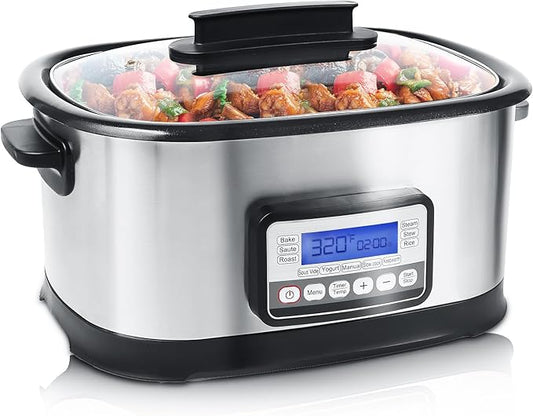6.5 Quart Multi Cooker 11-in-1, Programmable Slow Cooker With Bake, Sauté, Roast, and Sous Vide functions, 1500W Timer & Temperature Control, Dishwasher Safe Lid & Nonstick Inner Pot