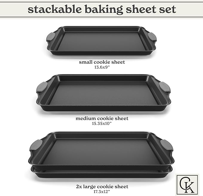 Country Kitchen Nonstick Stackable Bakeware Set - Heavy Duty, Durable, Easy Release Baking Set, Grey, 4 Pcs