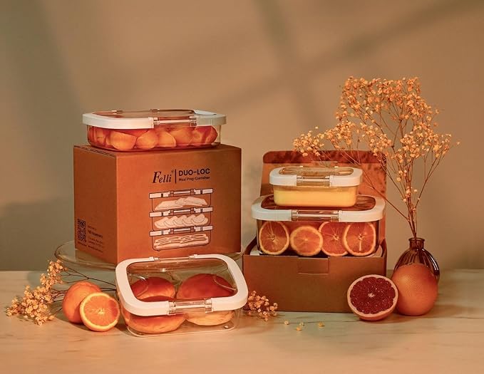 Felli Duo Loc Tritan Meal Prep Containers Microwave Safe BPA FREE, Leak Proof Lunchable Container for Leftovers Kitchen Fridge Freezer, Reusable Plastic On the Go Lunch Travel Box (Beginner 3pk)