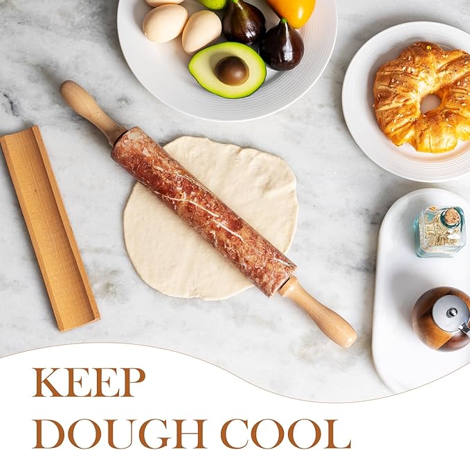 Koville Marble Rolling Pin, Non-Stick Polished Dough Roller, Pasta, Dumpling, Ravioli, Fondant,Pie Crust, Kitchen Baking Pastry Tools Red Marble