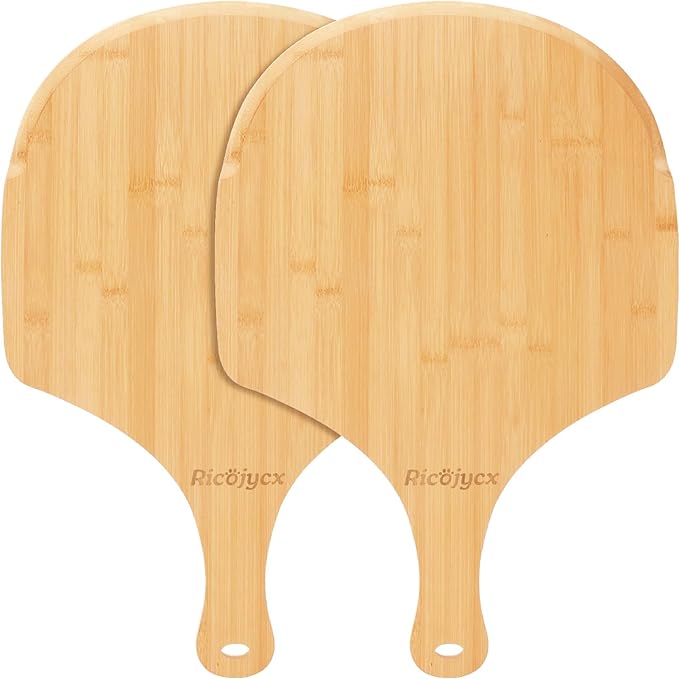 2 Pack Natural Bamboo Pizza Peel 16 inch, Wood Pizza Paddle, Cutting Board with Handle for Pizza, Bread, Cheese, Vegetable, Fruits