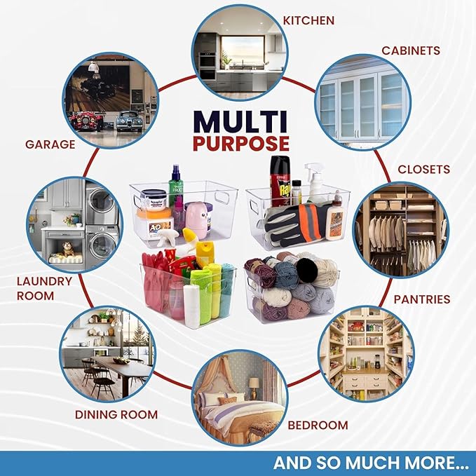 Clear Plastic Storage Bins with Lids, Perfect for Kitchen Organization or Pantry Organization and Storage, Stackable Fridge Organizer Bins, Storage Containers for Organizing, Cabinet Organizers