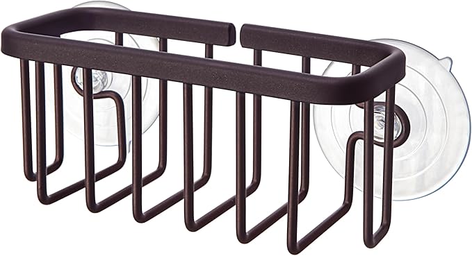 SunnyPoint NeverRust Kitchen & Bathroom Sink Caddy for Sponges, Scrubbers, Soap, 6" x 2.5" x 2.75", with Adhesive Mount - Additional Suction Cup Included –Aluminum (Oil Bronze, NOT Black)