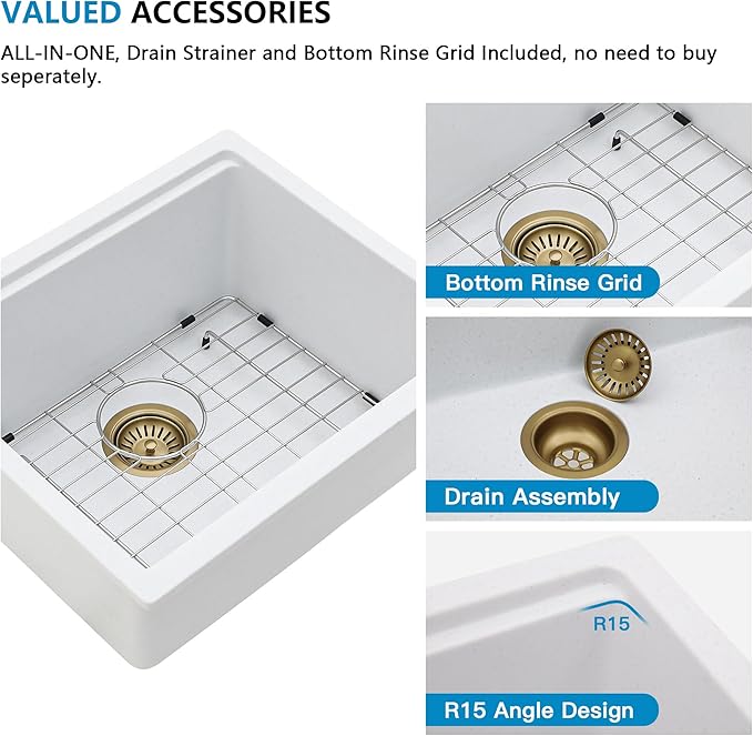 18 Undermount Bar Sink Workstation - Fulorni 18"x18" Undermount Wet Bar Sink White Granite Composite Quartz Classic Single Bowl Under Counter Small Kitchen Bar Prep RV Sink Basin