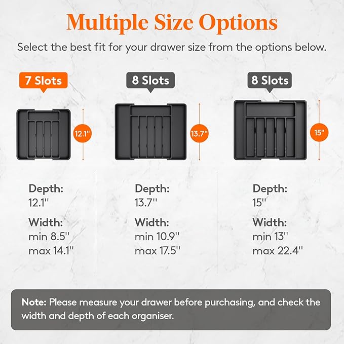 Lifewit Medium Silverware Drawer Organizer, Expandable Utensil Tray for Kitchen, BPA Free Flatware and Cutlery Holder, Adjustable Plastic Storage for Spoons Forks Knives, Black