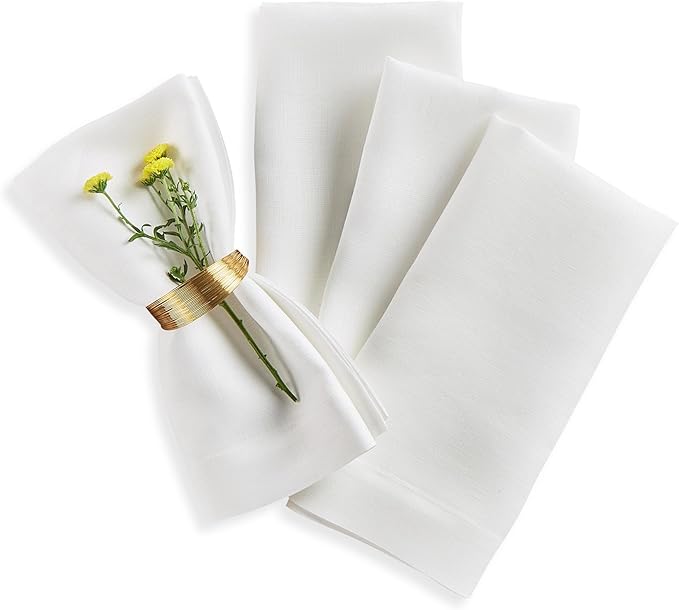 Solino Home White Linen Napkins Set of 4-100% Pure Linen Cloth Washable Dinner Napkins 20 x 20 Inch for Fall, Autumn, Winter, Thanksgiving, Christmas, Holiday - Fete