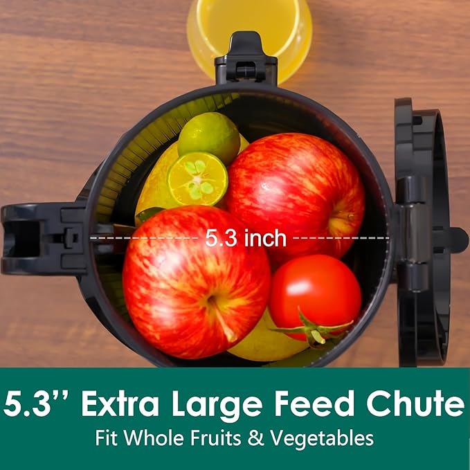 Cold Press Juicer Machines, Slow Masticating Juicer with 5.3" Extra Large Feed Chute Fit Whole Fruits & Vegetables, Self Feeding Effortless for Batch Juicing, BPA Free 250W (Matte Black, 1.8L)