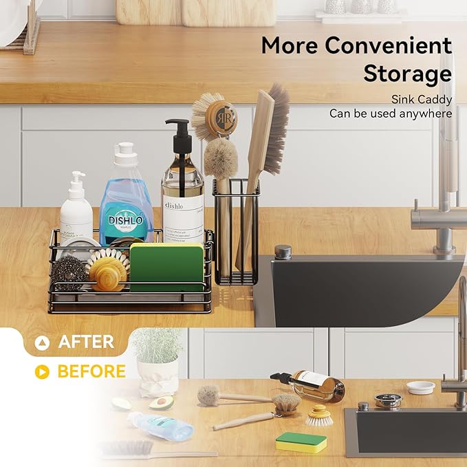 Yofidra Kitchen Sink Caddy: Sink Sponge with Instant Drying Stone, Metal Stainless Steel Dish Sponge Holder Basket for Sponges, Scrubbers, Soap, 9.5" X 5.5" X 5.7" Home Decor Storage and Organization