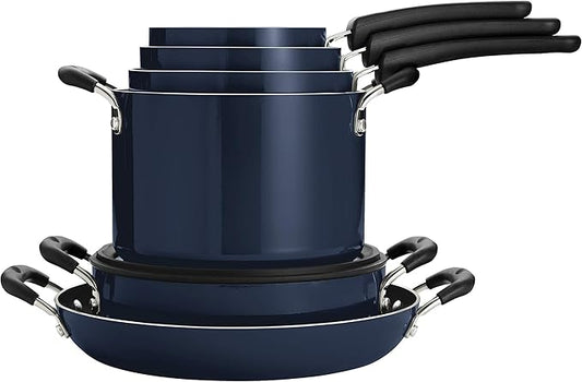 Tramontina Aluminum Non Stick 11-Piece Nesting Pots and Pans Set with Lids - Naval, Kitchen Nonstick Cookware Set, Dishwasher and Oven Safe