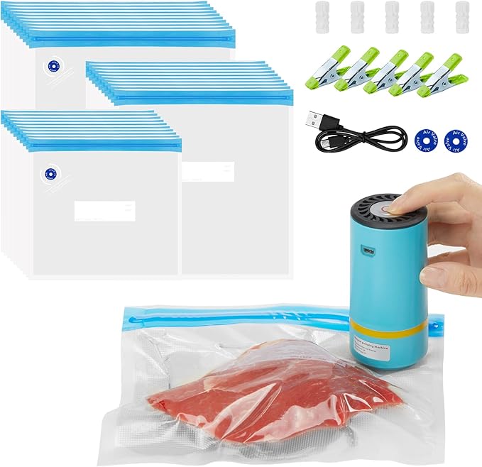 INKBIRD WIFI Sous Vide Cooker & 44PCS Vacuum Sealer Pump Sous Vide Starter Kits with 30PCS Sous Vide Bags, Recipes on APP,1000W Sous-Vide Machine for Steak