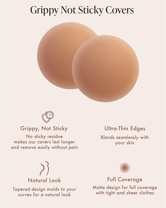 Grippy Not Sticky Nipple Covers - Cakes Reusable Non Adhesive Nipple Pasties for Women - Silicone Bra Inserts