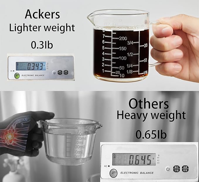 Ackers Mirror Scale Glass Measuring Cup-[Insulated handle | V-Shaped Spout]-Made of High Borosilicate Glass Measuring Cup for Kitchen or Restaurant, Easy to Read, 250 ML (8 Oz, 1 Cup)