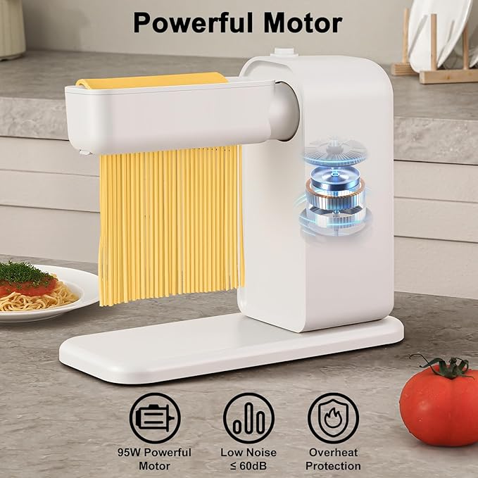Electric Pasta Maker, 3-in-1 Pasta Maker Machine Includes Pasta Roller Spaghetti Cutter & Fettuccine Cutter with Cleaning Brush, Noodle Maker for Home Use, White