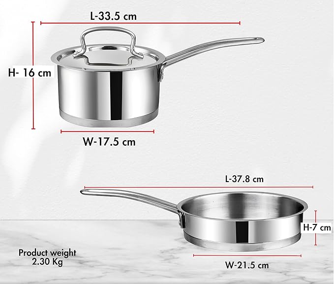 Vinod Classique Deluxe 2-Pc Stainless Steel Cookware Set – 16 cm Saucepan & 20 cm Frypan, Extra-Deep Design, Riveted Handles, Induction & Gas Compatible, Dishwasher Safe