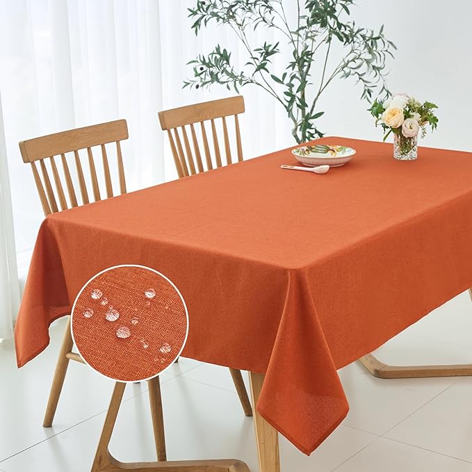 maxmill Linen Textured Square Tablecloth Stain Resistant Waterproof Wrinkle Resistant Washable Wipeable Fall Table Cloth, Decoration for Fall Harvest Fabric Cover for Dining Room, 52 x 52 Inch, Rust