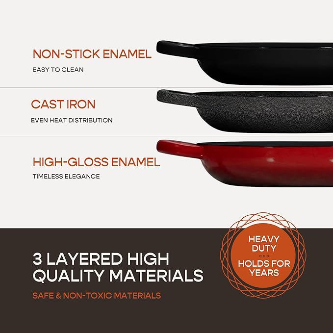 Enameled Cast Iron Dutch Oven for Sourdough Bread Baking | 6 Quart Pot with Lid | 10 Inch Ceramic Enamel Thick Coated Cookware Set with Non Stick Silicone Baking Mat for Cooking | 6 Qt | Red