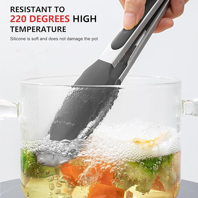 NileHome 4 Pack Silicone Spatula and Grilling Tongs Kitchen Utensils with Silicone Brush Heat Resistant BPA-free Rubber Spatula for Scraping, Baking, Cooking, Mixing-Black