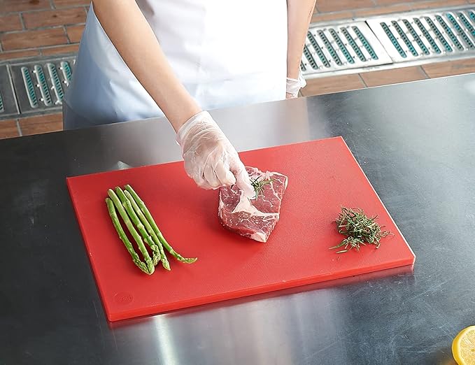 CURTA Cutting Boards for Kitchen, 18" x 12" x 0.5" Red Color Coded Plastic Chopping Board with Anti Slip Surface Dishwasher Safe