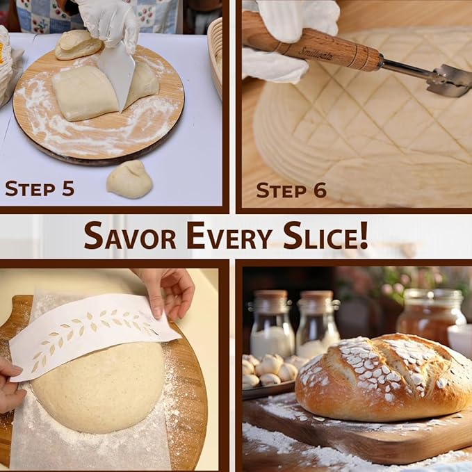 Round Banneton Bread Proofing Basket with Linen Liner, 9” Bread Basket with 6 Essential Bread Making Tools – Natural Rattan Sourdough Banneton Basket Kit for Baking Enthusiasts