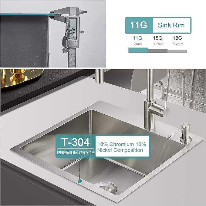 22x18 inch Drop in Kitchen Sink - Top mount Bar Sink Single Bowl, 9 inch Deep Stainless Steel Rv Sinks Handmade with Strainer