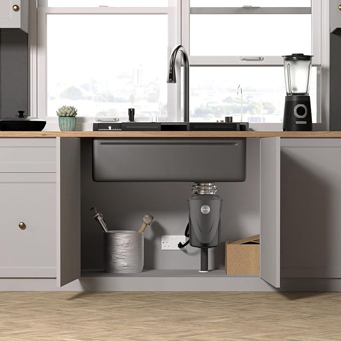 Lefton 304 Stainless Steel Kitchen Sink with Pull-down Faucet, Waterfall & Rainfall Outlet, Temperature Display in Tempered Glass, Grey, KS2206 (29.5"L x 18.25"W (with 1 HP Garbage Disposal))