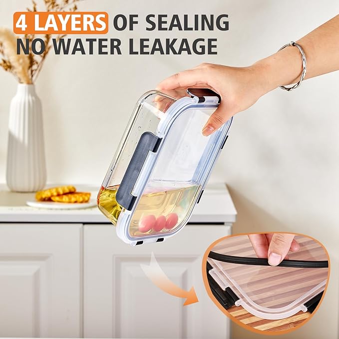 Liuruiyu 8 Pack 36OZ Glass Food Storage Containers with Lids, Meal Prep Containers, Airtight Bento Boxes with Leak Proof Locking for Microwave, Oven, Freezer and Dishwasher, BPA Free