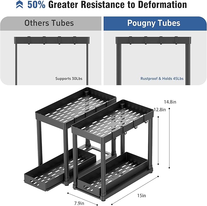 2 Pack Pull-Out Storage Organizers, Under Sink Organizer and Storage for Bathroom & Kitchen,Multi-Purpose Under Cabinet Organizers and storage Black