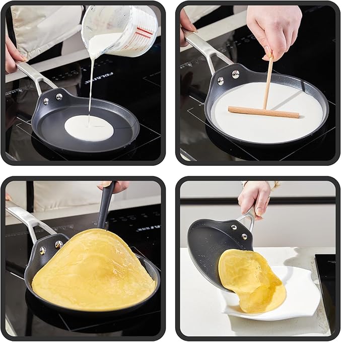 MsMk Crepe Pan with Spreader, 8 Inch Titanium and Ceramic Nonstick Flat Skillet Tortilla Egg Pan, Induction Compatible, PFOA Free, Oven Safe to 700°F