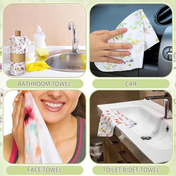 6 Pack Reusable Cleaning Cloths Washable Cotton Kitchen Dish Towels for Home Christmas Party Supplies Bulk, 9.84x11.81in (Wildflowers)