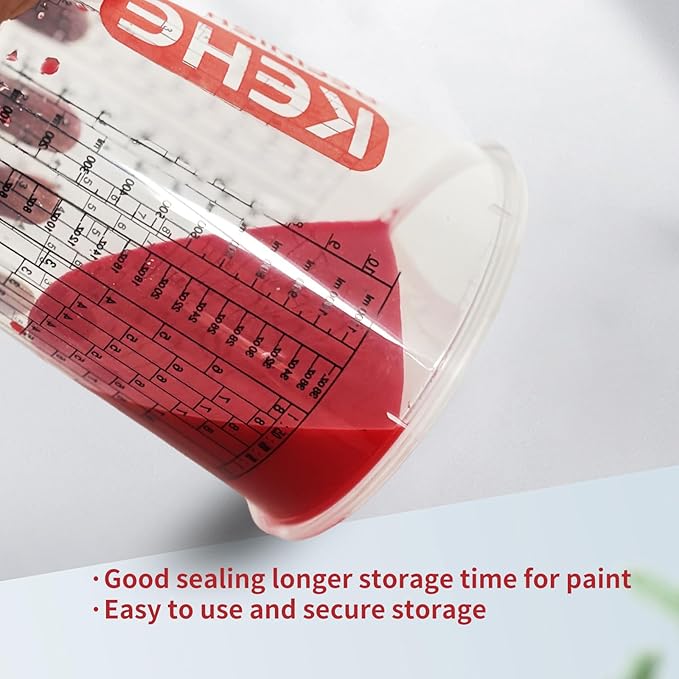15 PACK Paint Mixing Cups by KEHE REFINISH,38 oz (1100ml),Disposable or Reusable Plastic Measuring Cups with Lids for Liquids, Paints, Resin, Epoxy, Art,Ratios 1:1,2:1, 3:1, 4:1,5:1,6:1,7:1,8:1